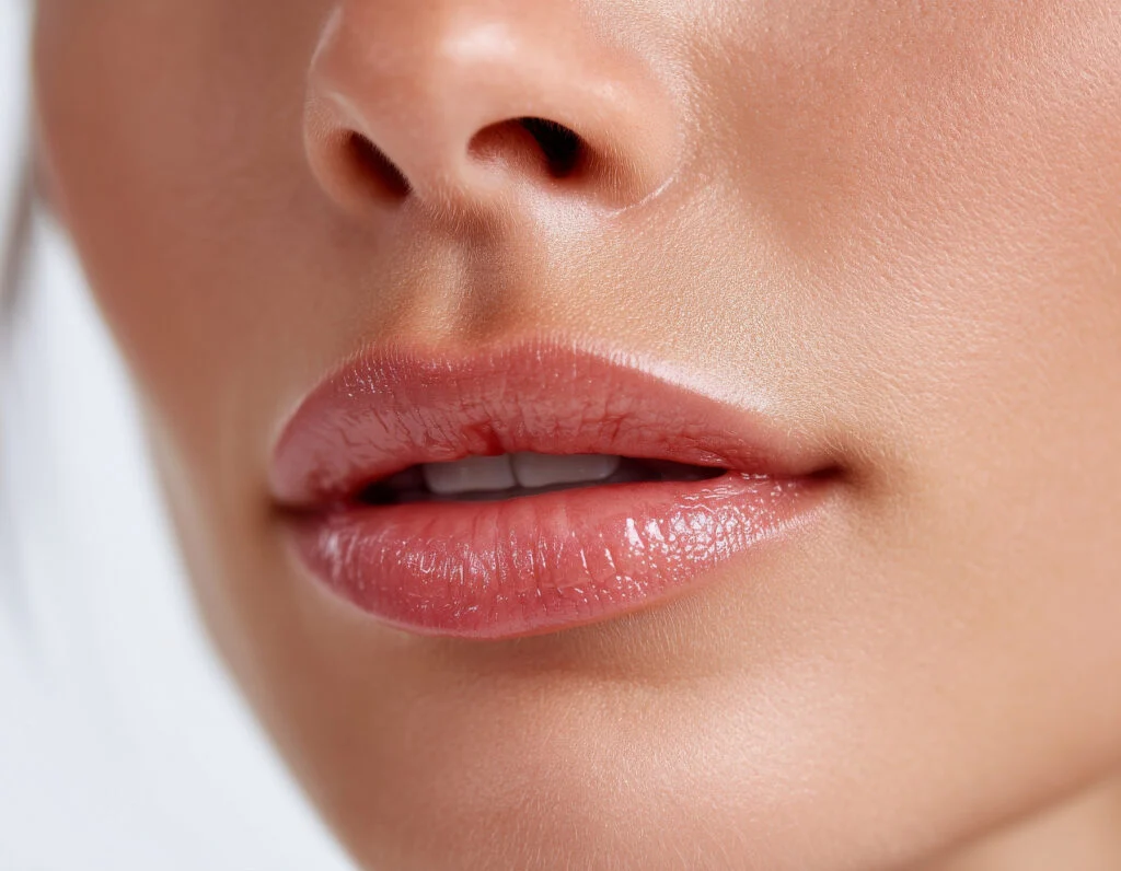 Close-up of a woman's lips with subtle makeup