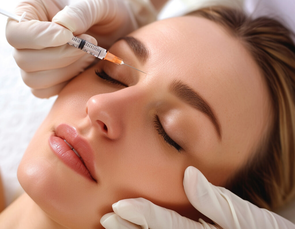 Woman receiving dermal filler treatment for facial enhancement