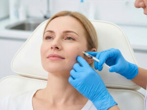 Skilled practitioner performing facial enhancement with injectables