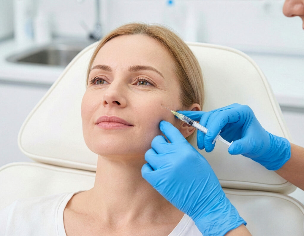 Skilled practitioner performing facial enhancement procedure