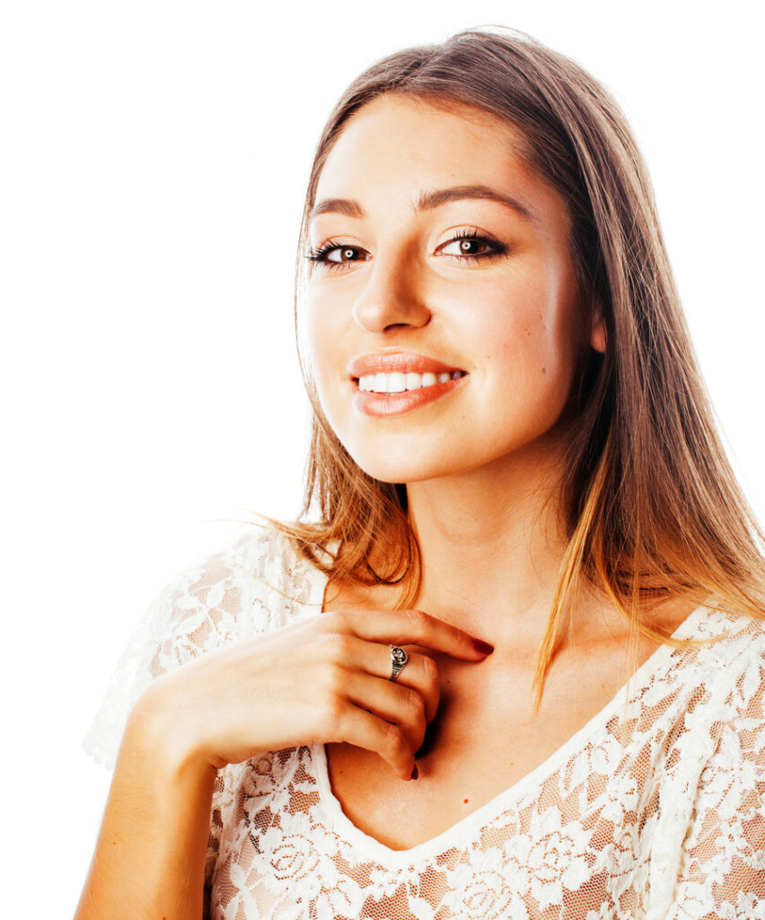 Happy woman smiling after gum care treatment
